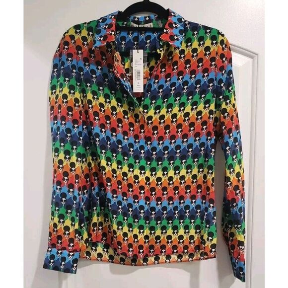 Alice+Olivia Willa 100% Silk Button Down Blouse Face Print NWT MSRP $375 Size XS - Picture 4 of 13